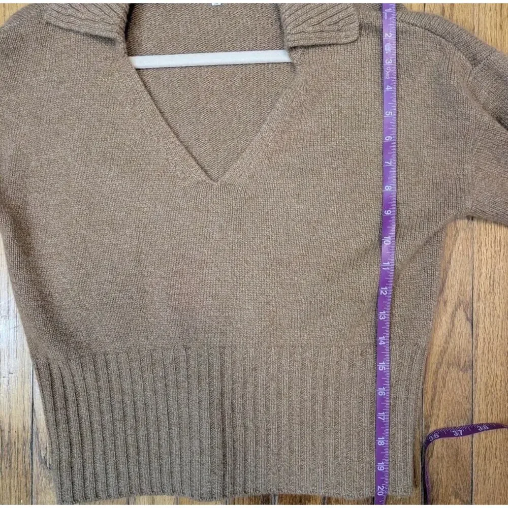 Reformation Beckie Cashmere Collared V Neck Sweater in Panko Camel Beige Tan - Picture 5 of 11